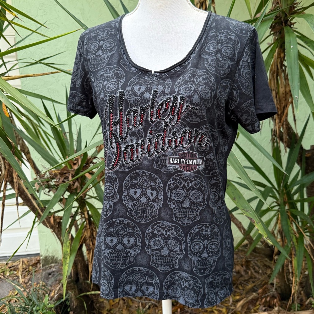 Harley Davidson Skull Rhinestone Tshirt